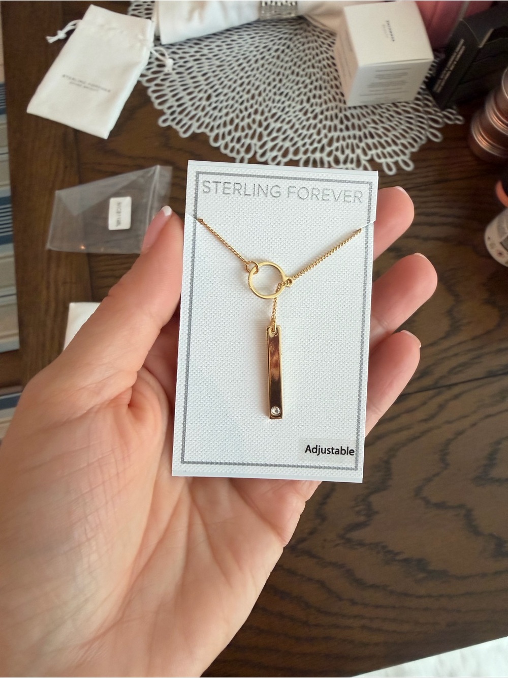 Gold Bar Pendant Necklace - Adjustable